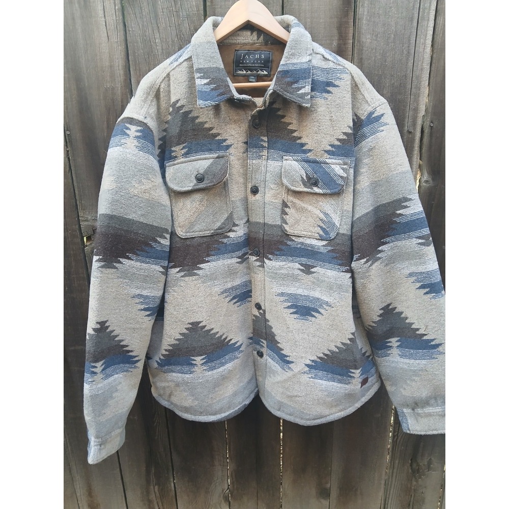 Jachs Men's XXL Wool Blend Shirt Jacket Shacket Indian Blanket Gray Taupe Cream